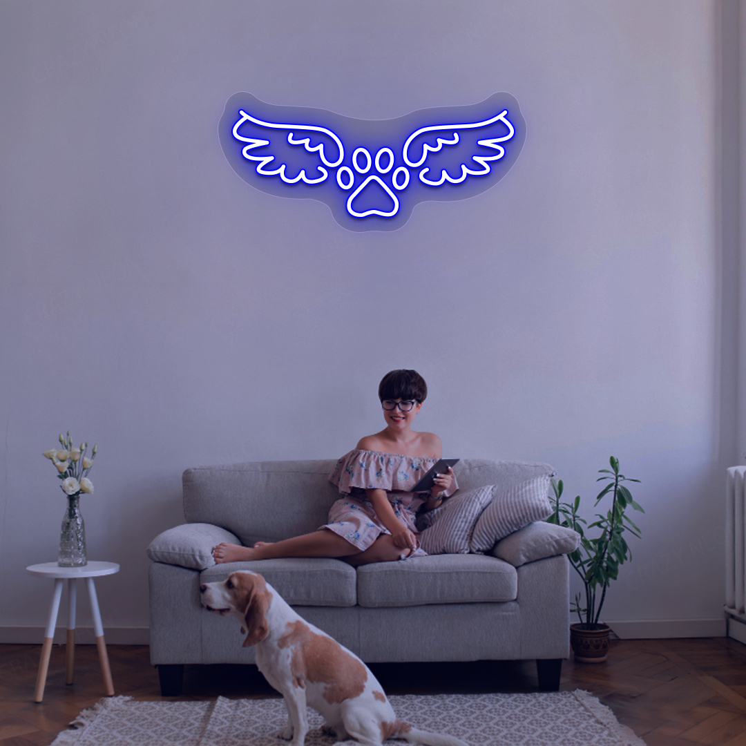Winged Paw Neon Sign | Blue