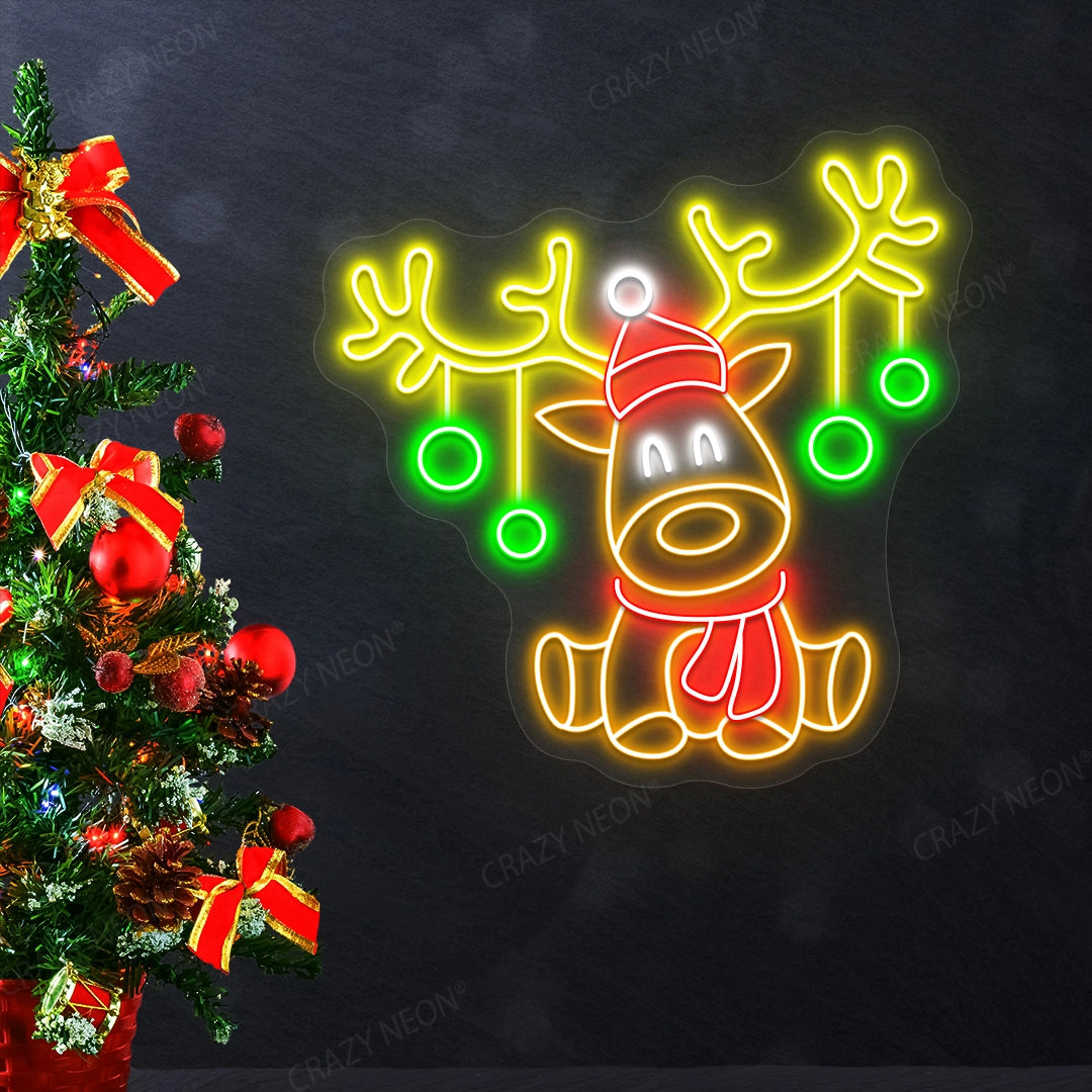 Santa's Reindeer Neon Sign | Orange