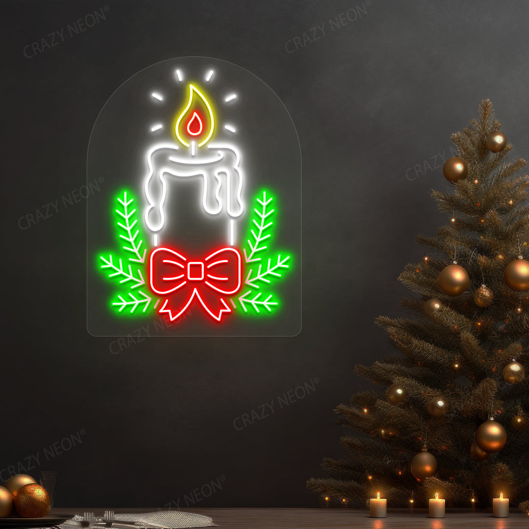 Holly Candle Neon Sign | Warm White