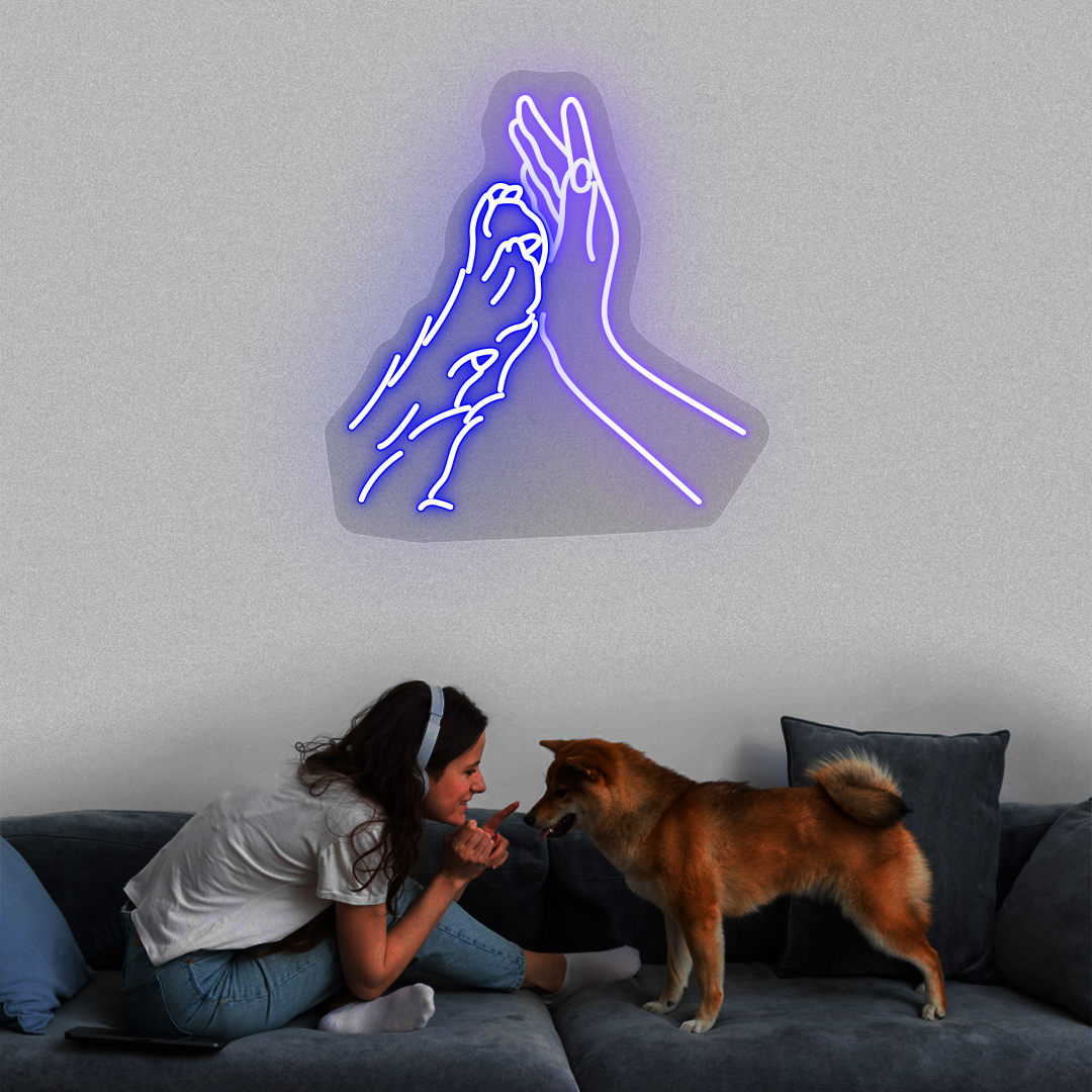 Pawesome High Five Neon Sign | Blue