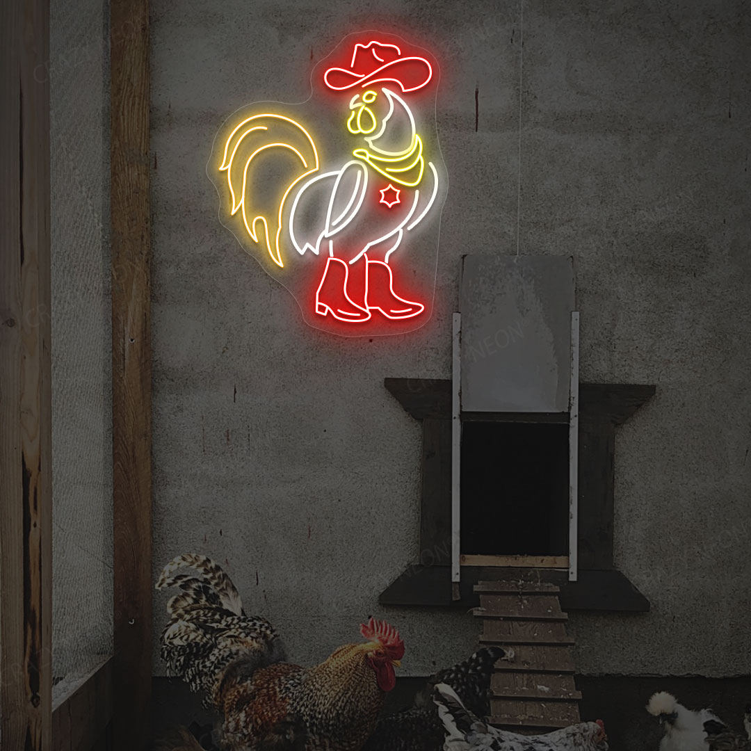 Sheriff Rooster Neon Sign | Red