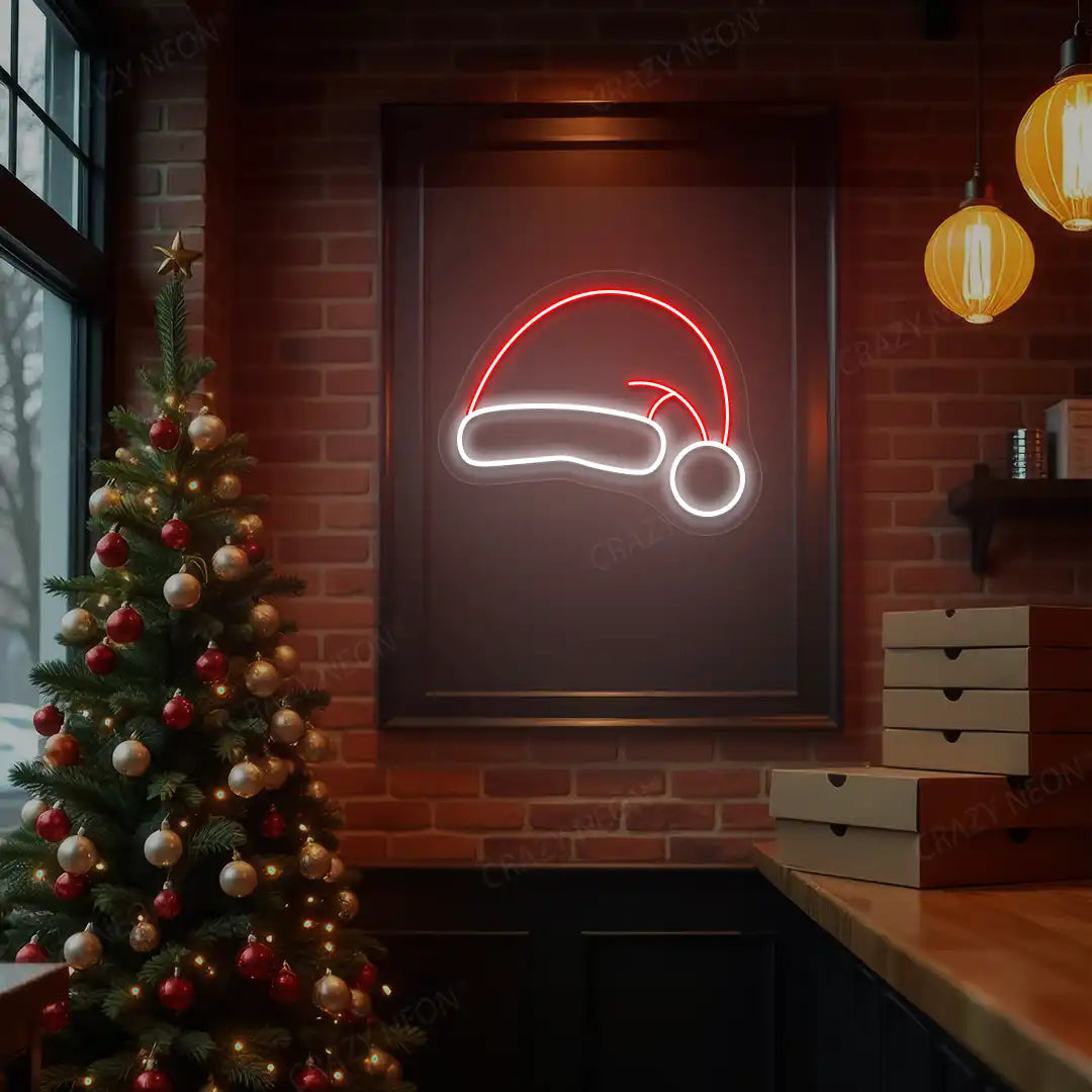 Jolly Santa Hat Neon Sign | Red