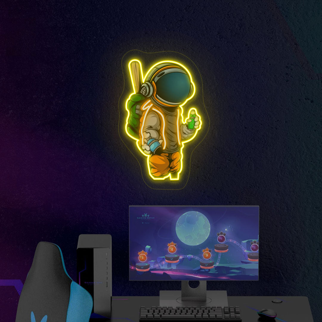 Cool Astronaut Neon Artwork | Yellow