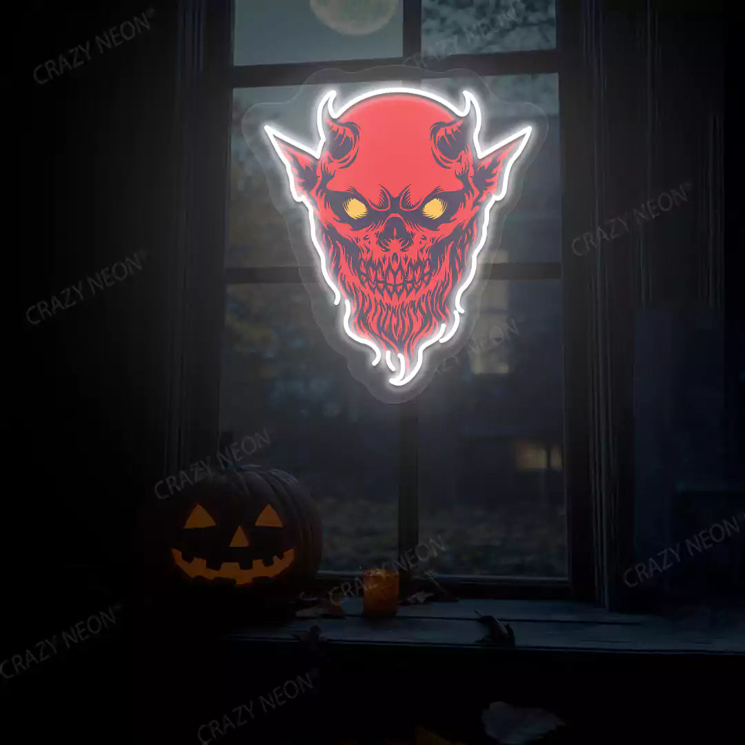 Demon Skull Neon Artwork | White
