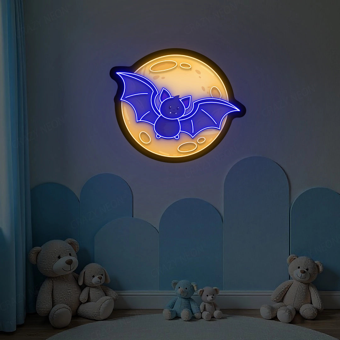 Halloween Bat Artwork Neon Sign | Blue
