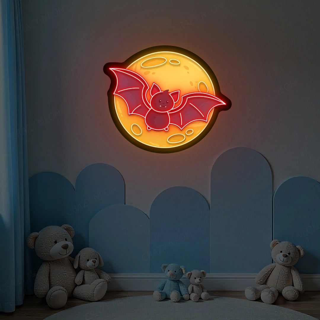 Halloween Bat Artwork Neon Sign | Red