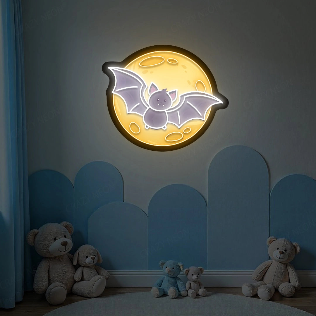 Halloween Bat Artwork Neon Sign | White