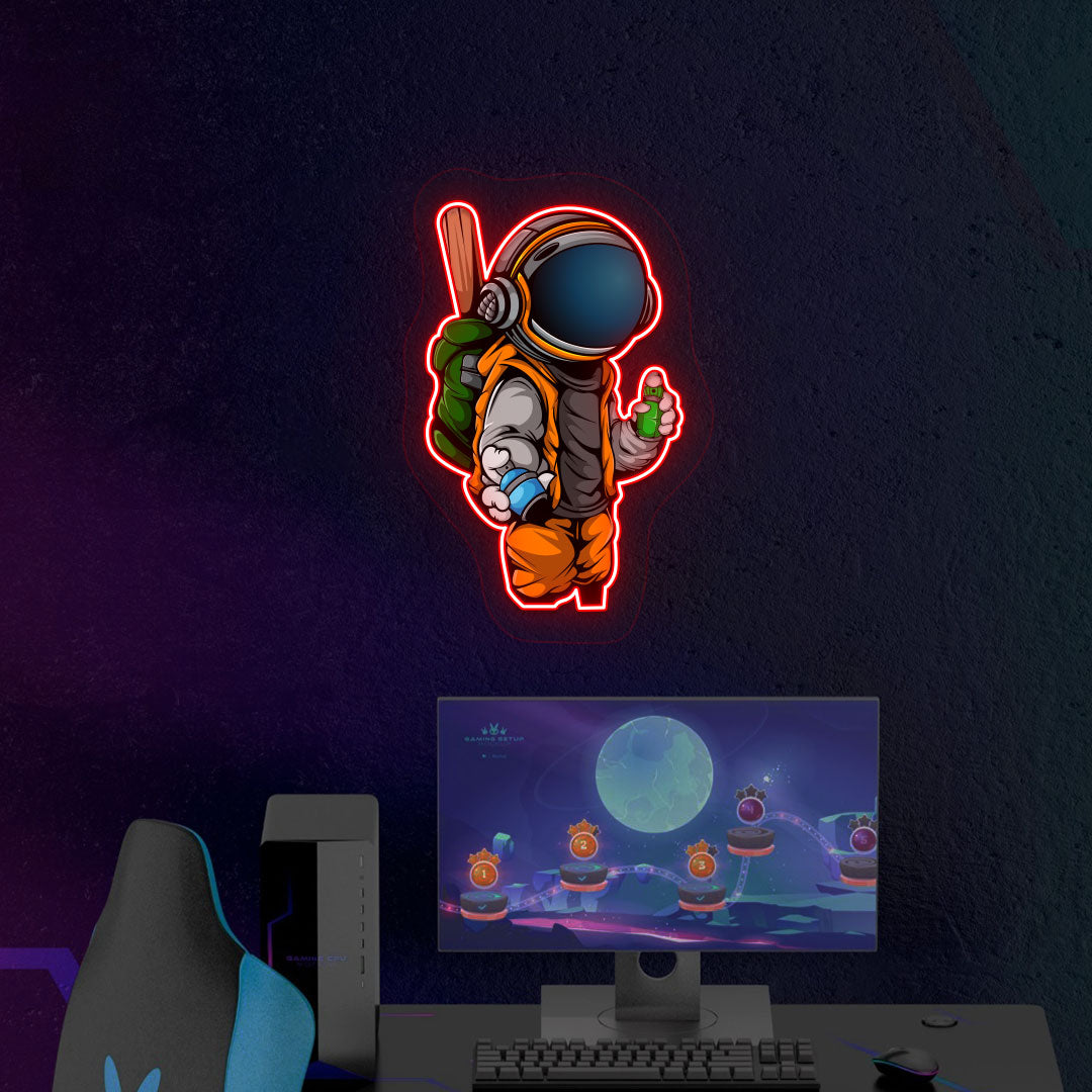 Cool Astronaut Neon Artwork | Red