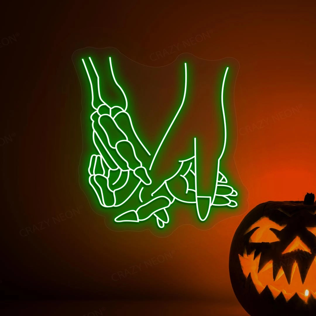 Skeleton & Human Hands Neon Light | Green