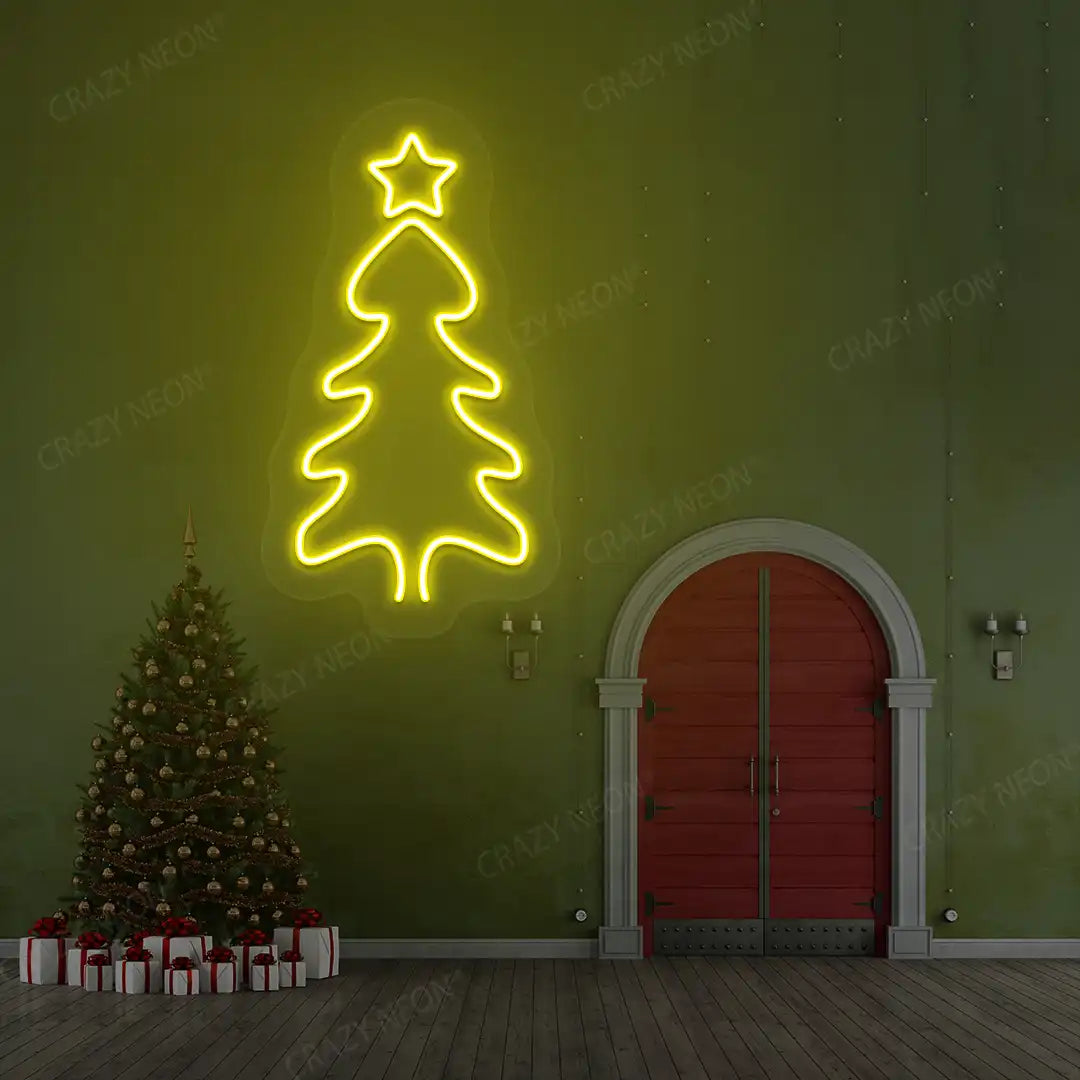 Festive Winter Tree Neon Sign | Yellow