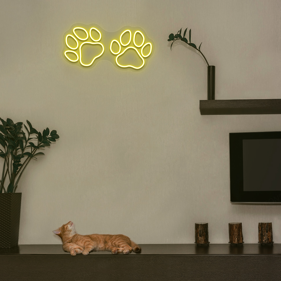 Paw Print Glow Neon Sign | Yellow