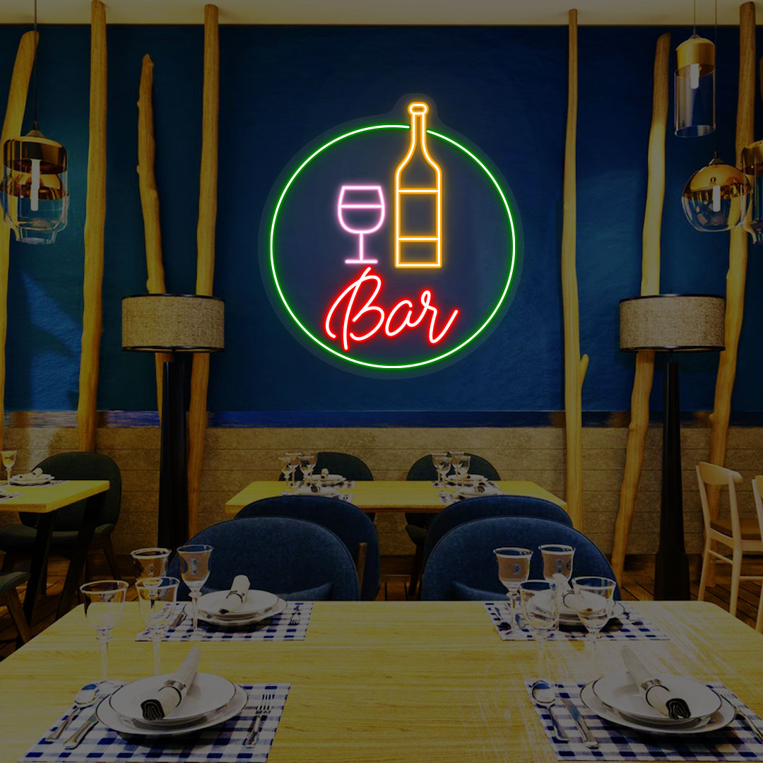 Bottle-Glass Bar Neon Sign