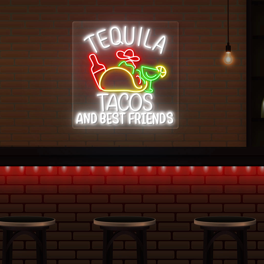 Tequila and Tacos Neon Artwork Neon Sign | White