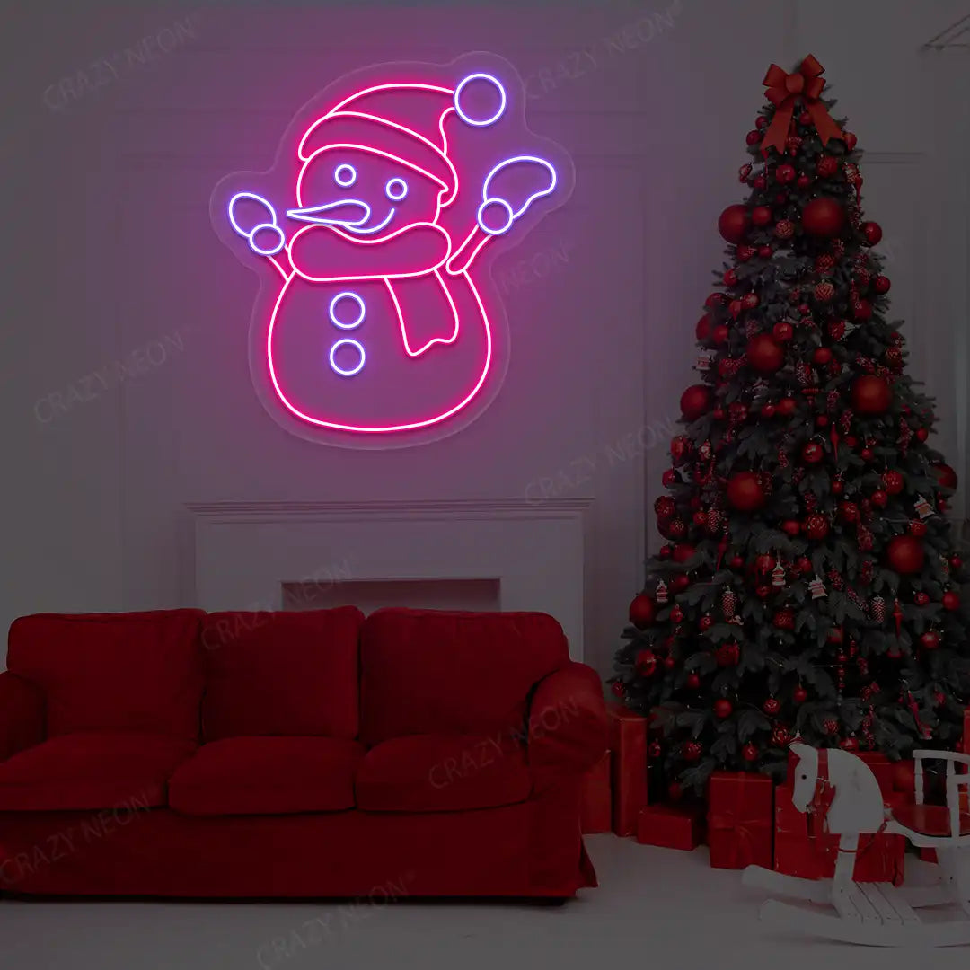 Frosty Cheer Snowman Neon Sign | Pink