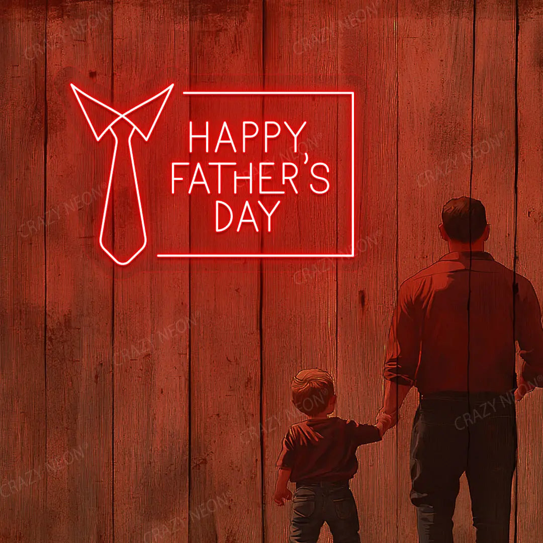 Happy Father's Day With Tie Neon Sign | Red