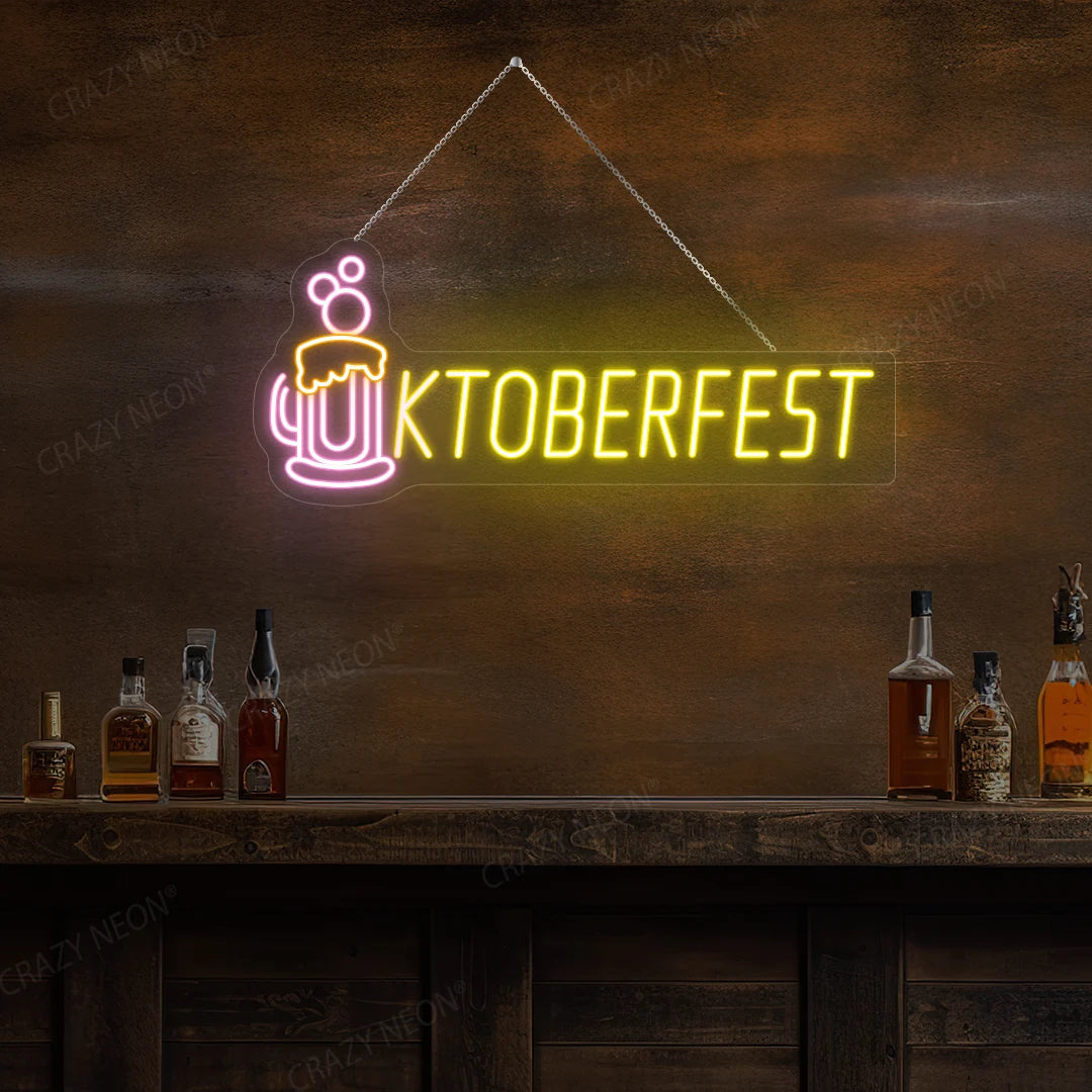 Beer Mug Oktoberfest LED Neon Sign | Yellow