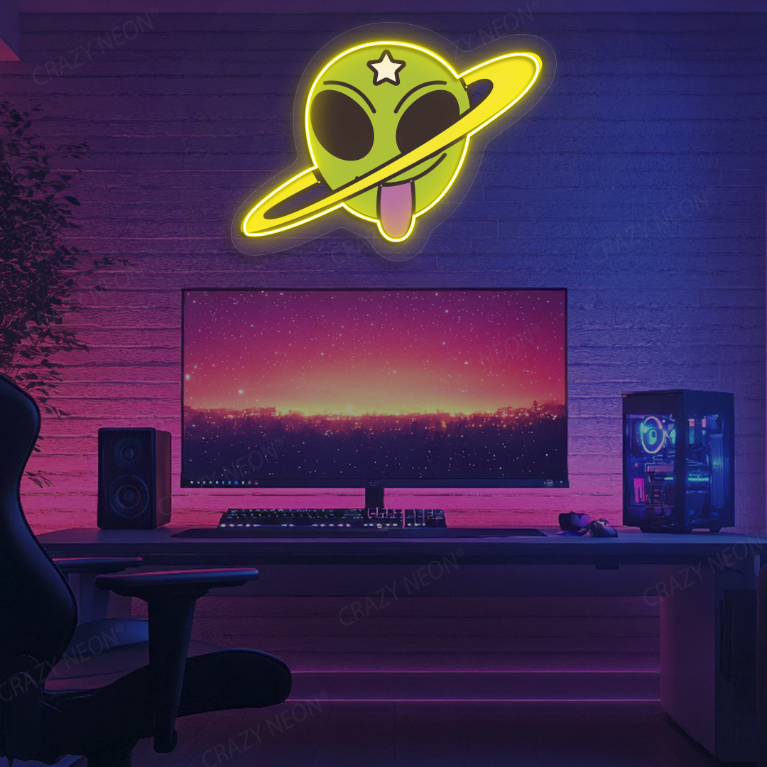 Outta This World Alien Neon Artwork | Yellow