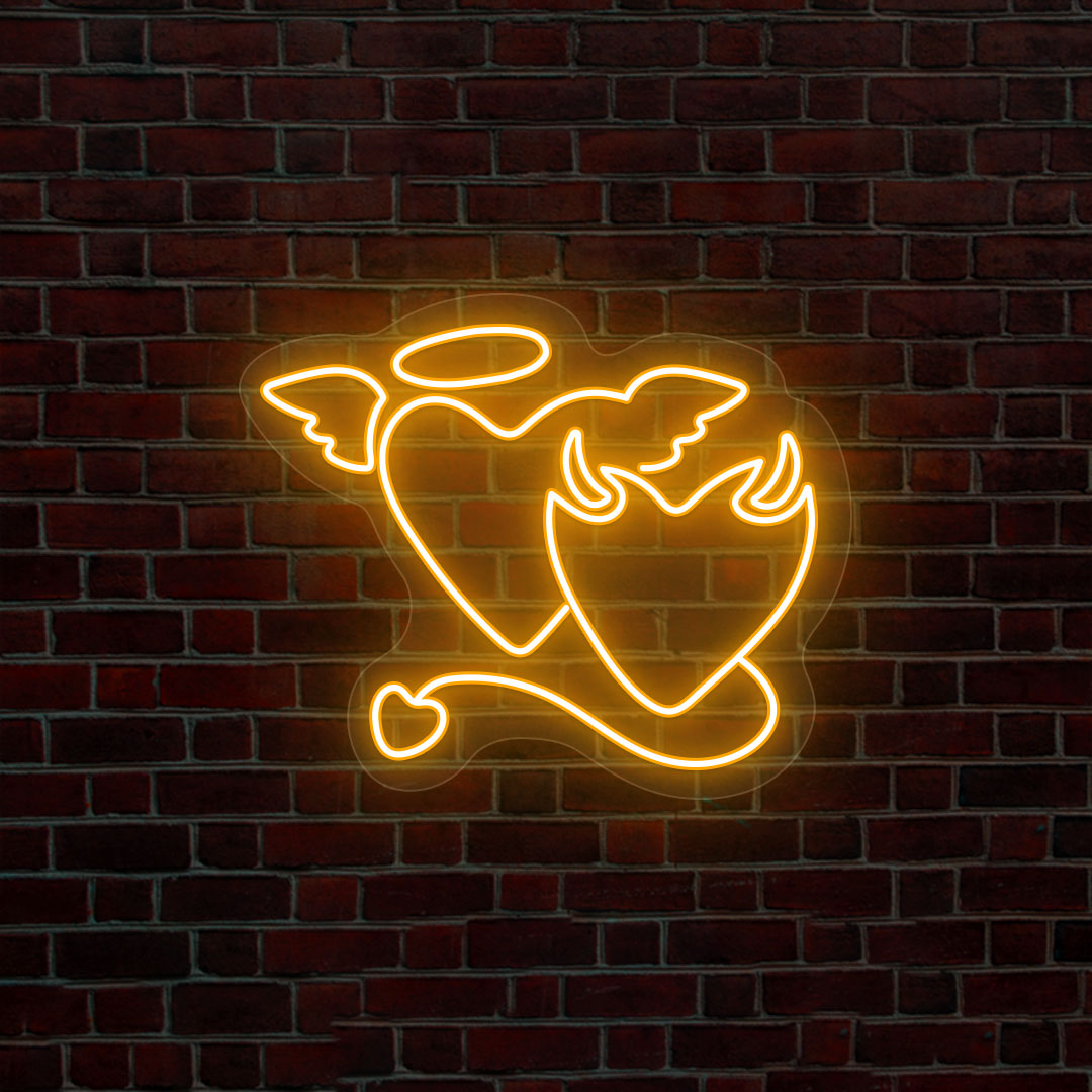 Angel And Devil Heart Neon Sign | Orange