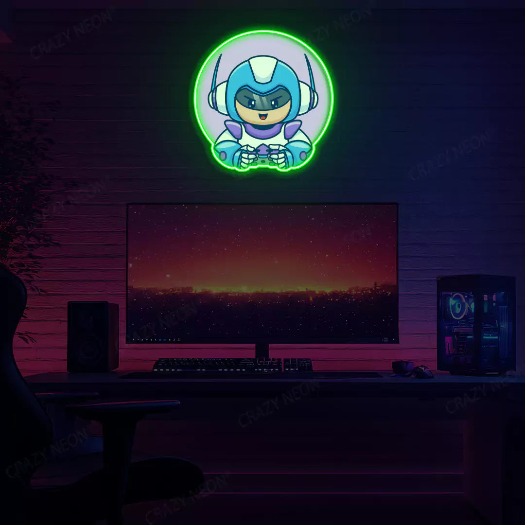 Kid Robot Gamer Neon Artwork in Green Colour Mounted on wall