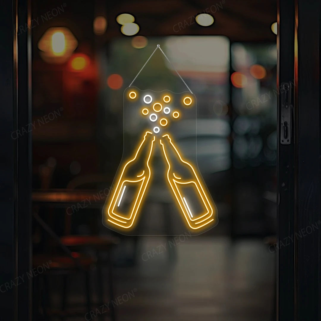 Clinking Beer Bottles Neon Sign | White