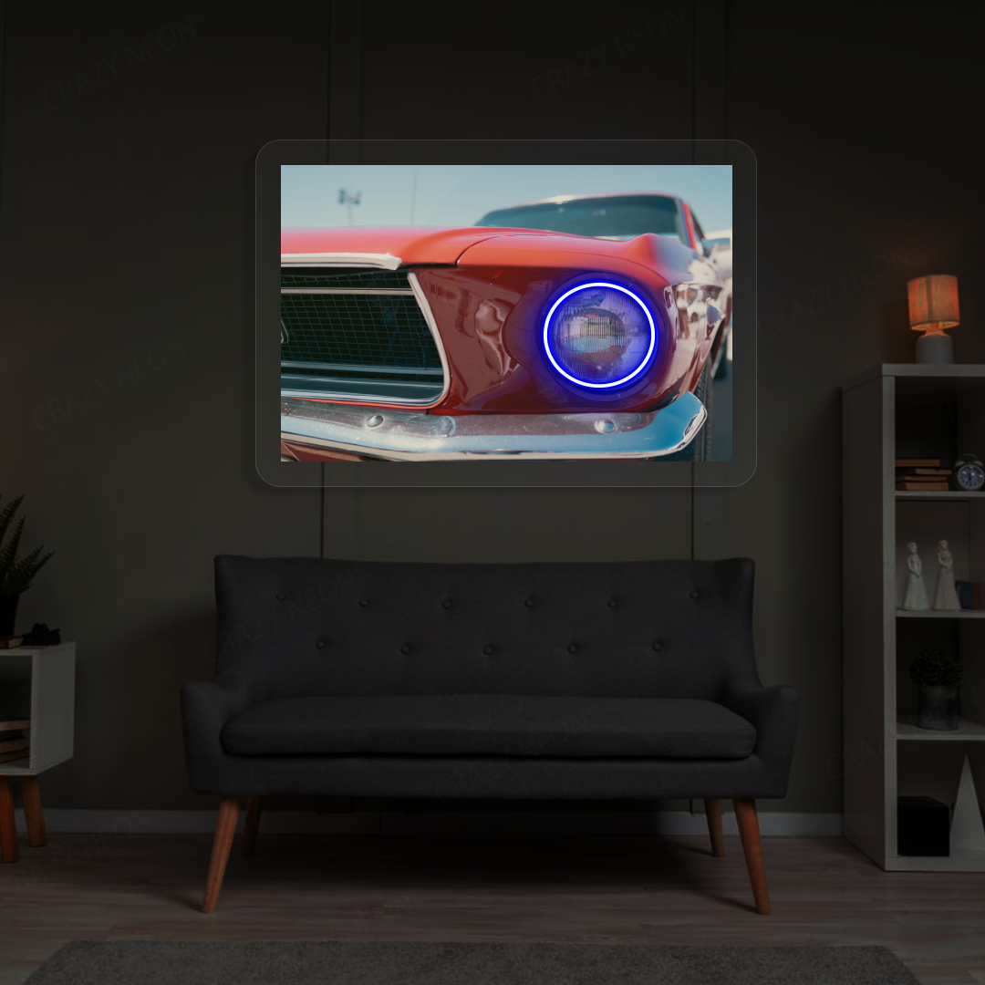 Classic Mustang Headlight Neon Artwork | Blue
