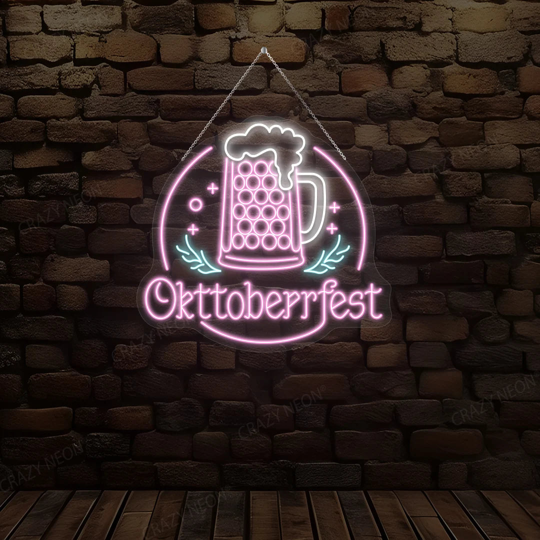Oktoberfest Beer Mug Neon Sign | Pink