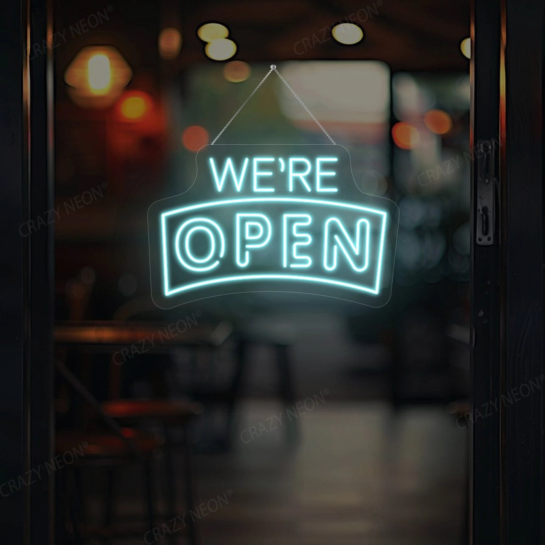 We're Open Arc Shape Sign | Iceblue