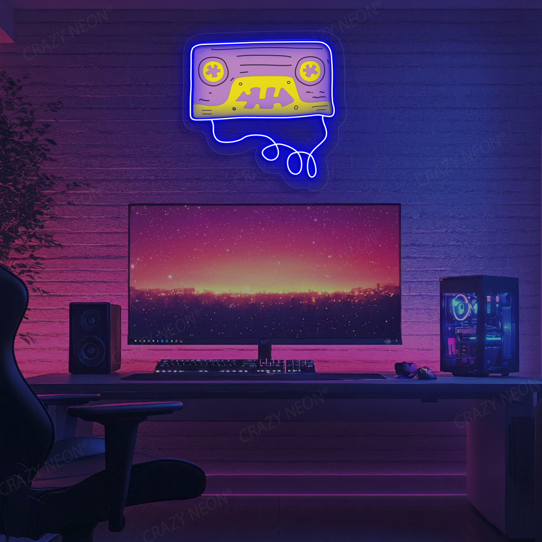 Throwback Cassette Tape Neon Artwork | Blue