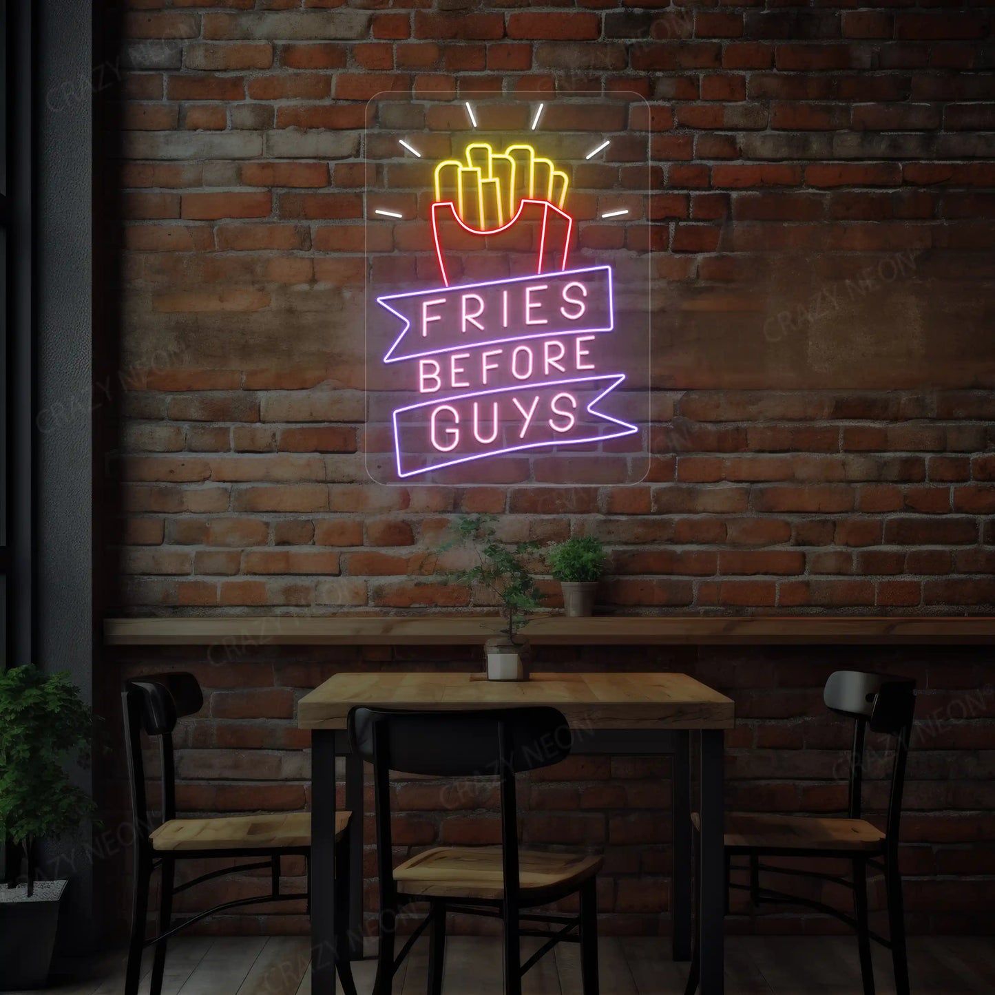 Fries Before Guys-Multicolor Neon Sign|Red-Pink