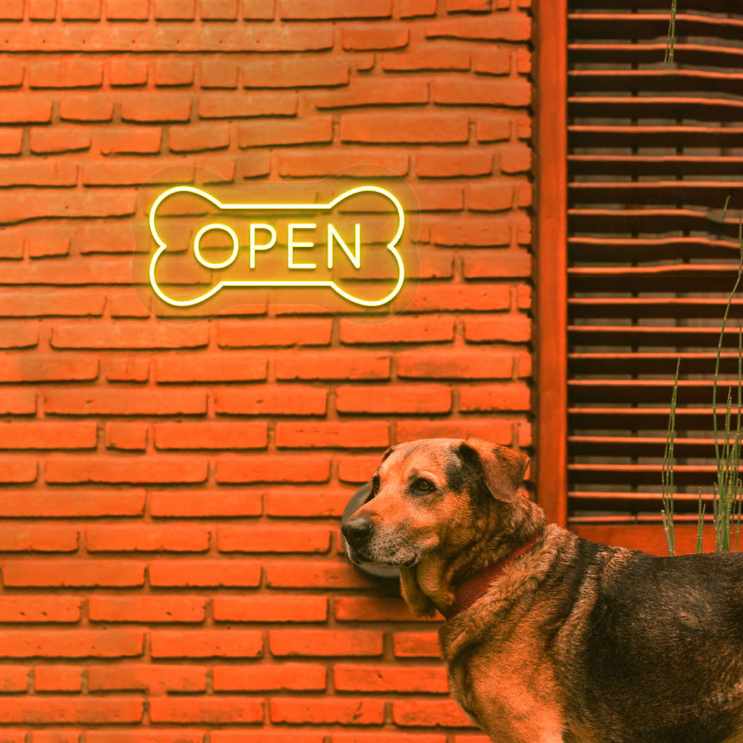 Open Bone Pet Shop Neon Sign | Orange