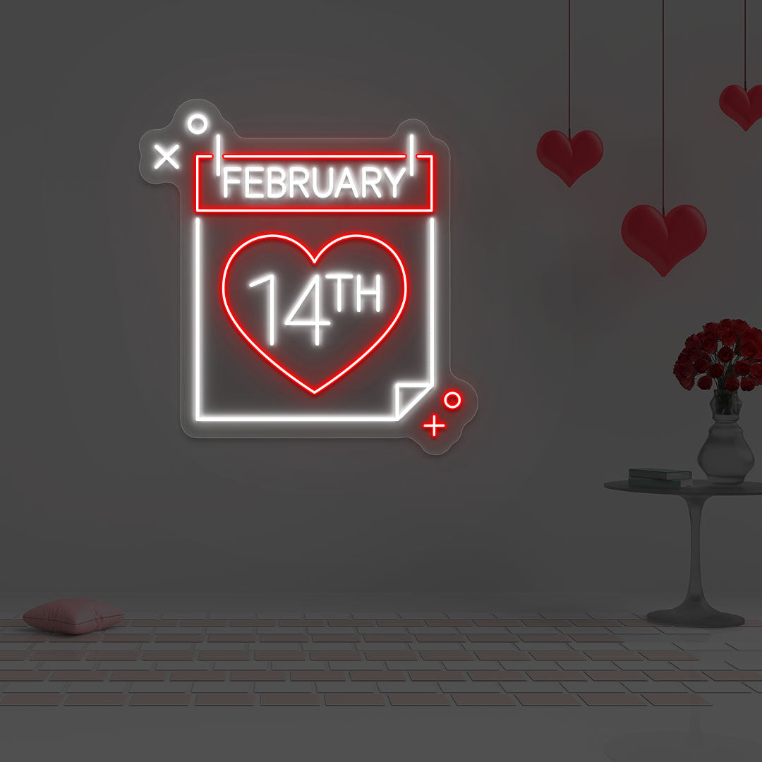 14 February Calendar Neon Sign | Red