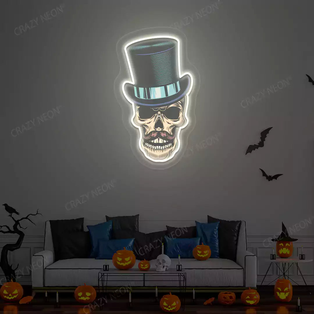 Top Hat Skull Neon Artwork | Warmwhite