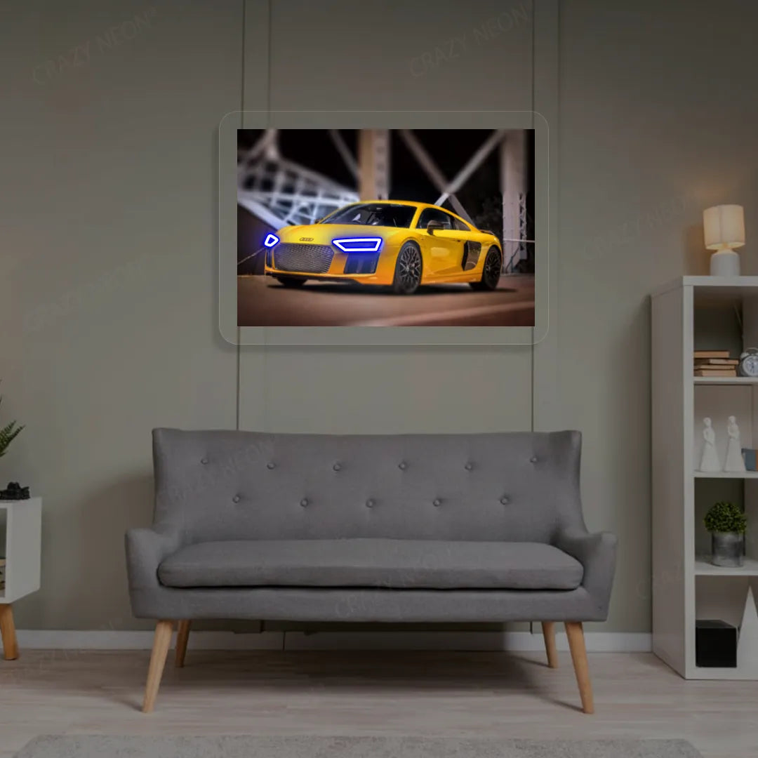 Yellow R8 Headlight Neon Artwork | Blue