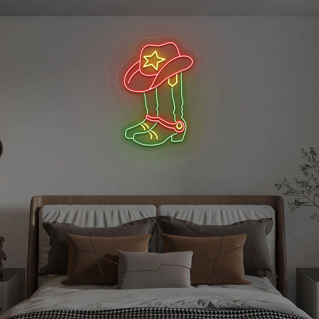 Sheriff Hat & Boots Neon Sign | Green