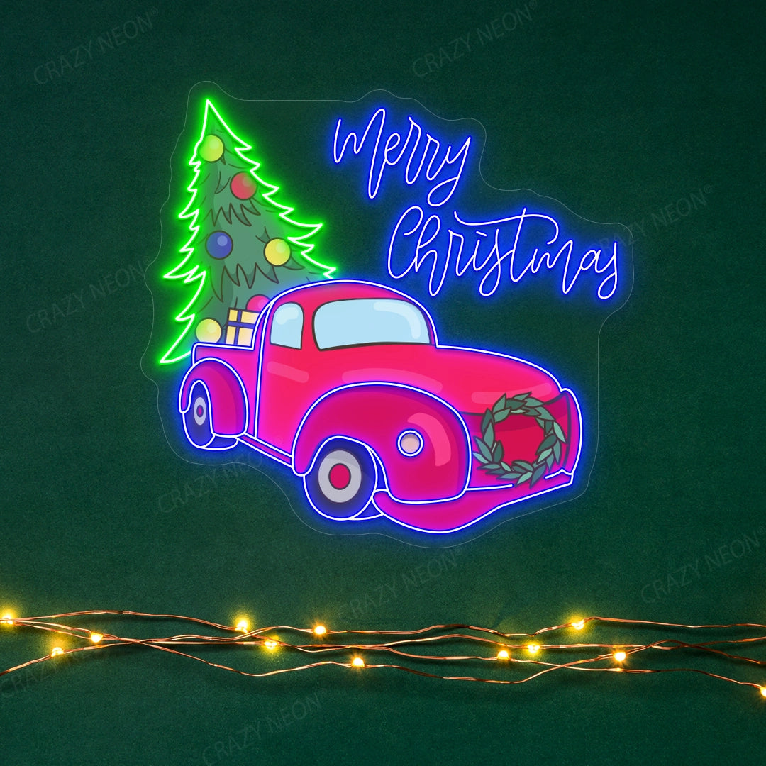 Christmas Tree Delivery Truck Neon Sign | Blue