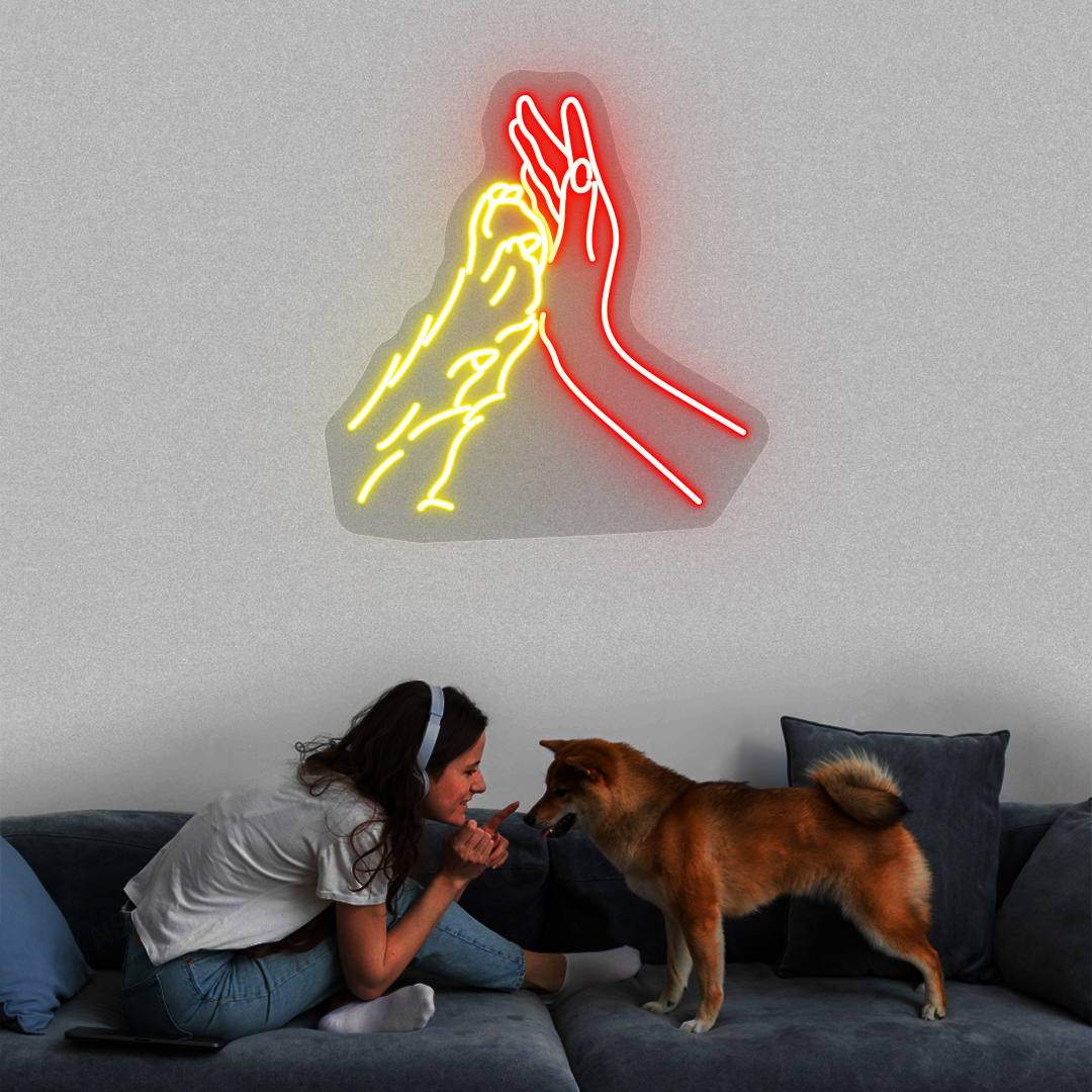 Pawesome High Five Neon Sign | Red