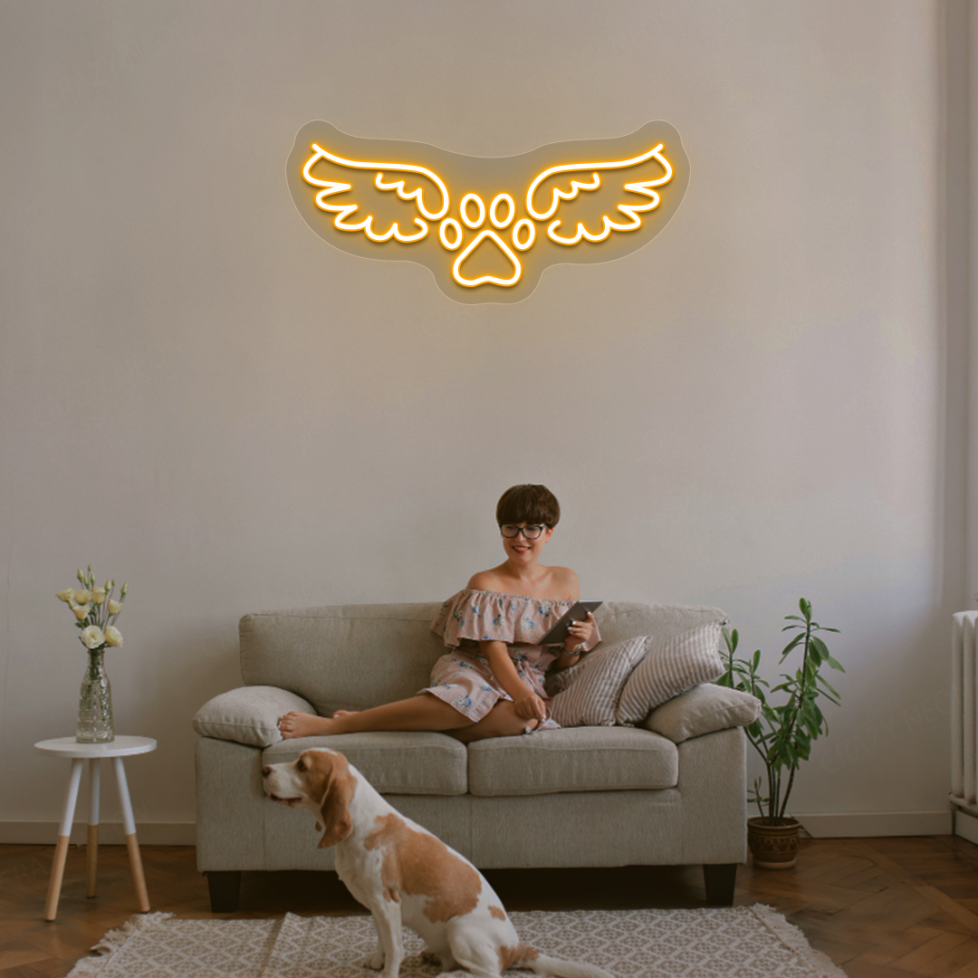 Winged Paw Neon Sign | Orange