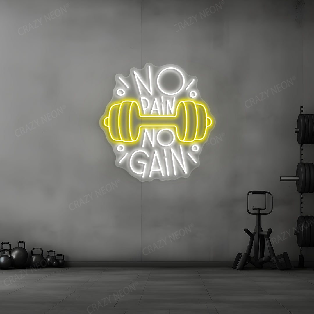 yellow and white barbell motivation neon sign mounted on a wall