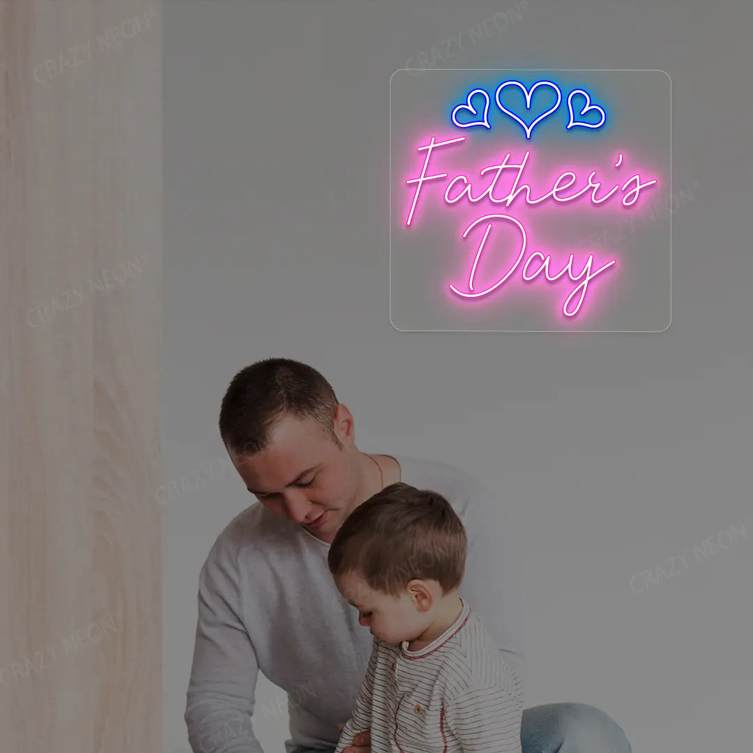 Father's Day With Three Hearts Neon Sign | Pink