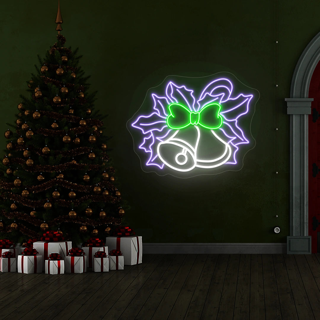 Holly Bells Neon Sign | White