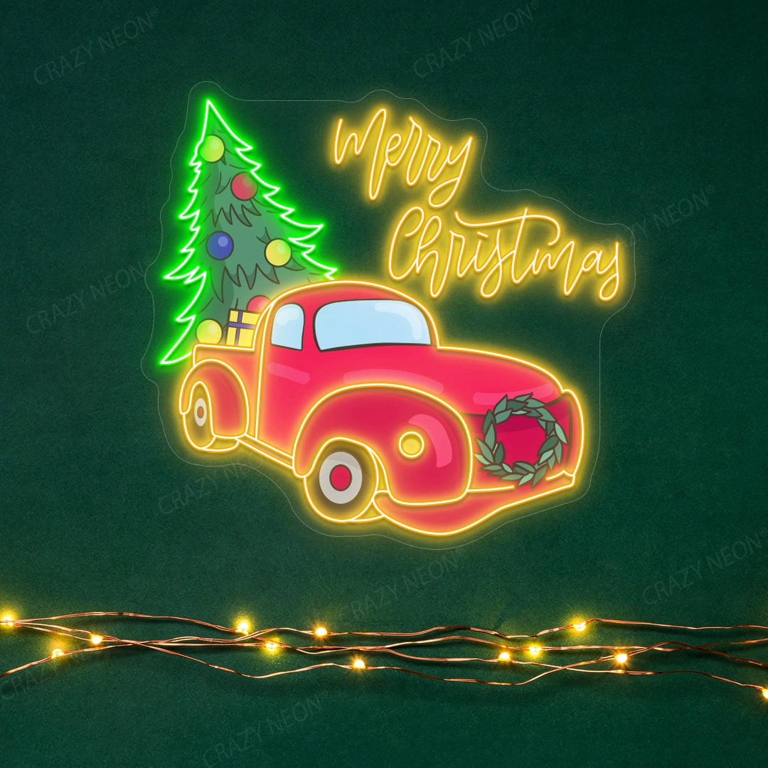 Christmas Tree Delivery Truck Neon Sign | Orange