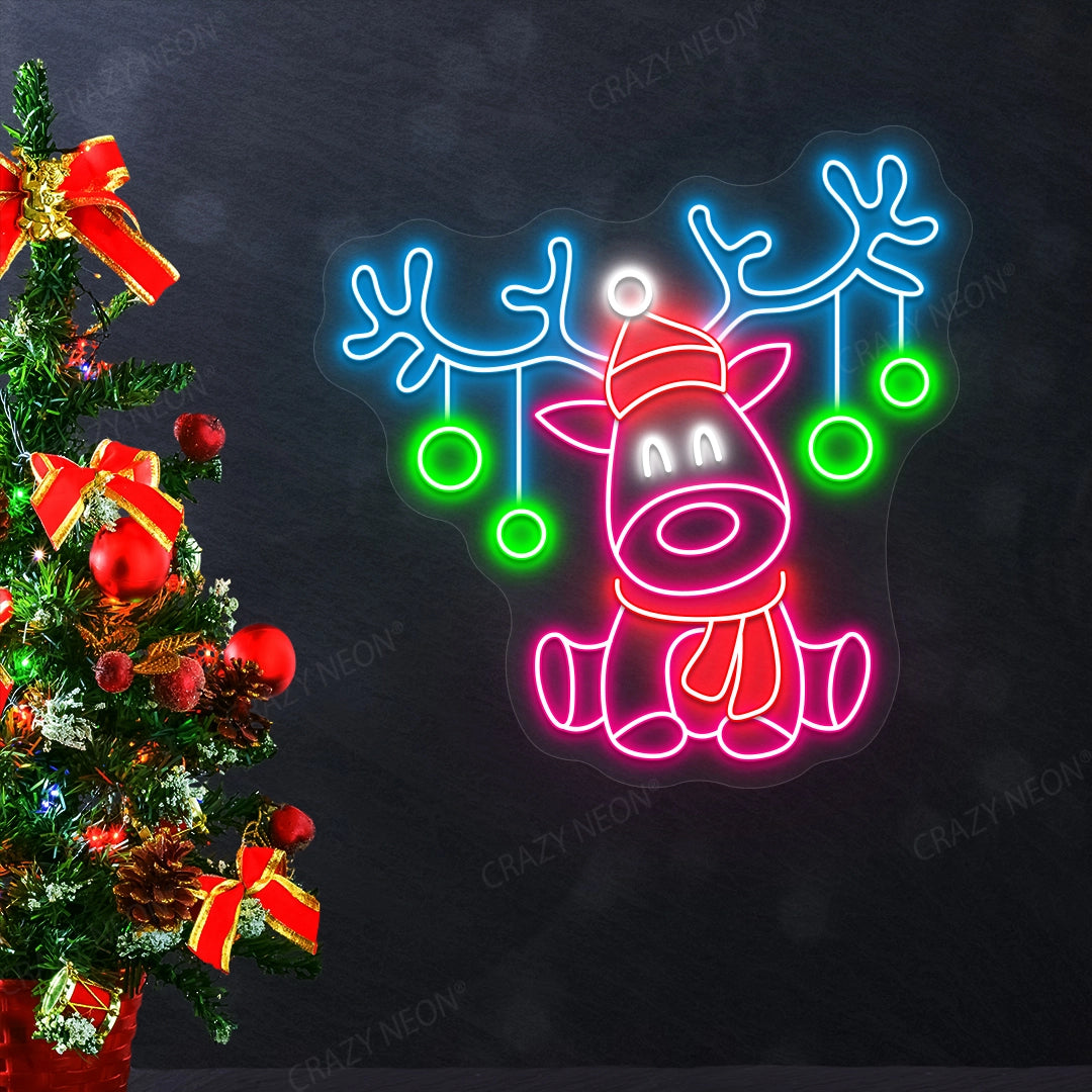 Santa's Reindeer Neon Sign | Pink
