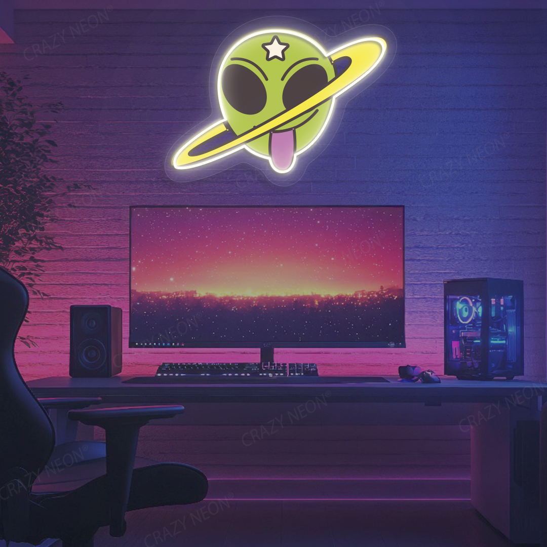 Outta This World Alien Neon Artwork | White