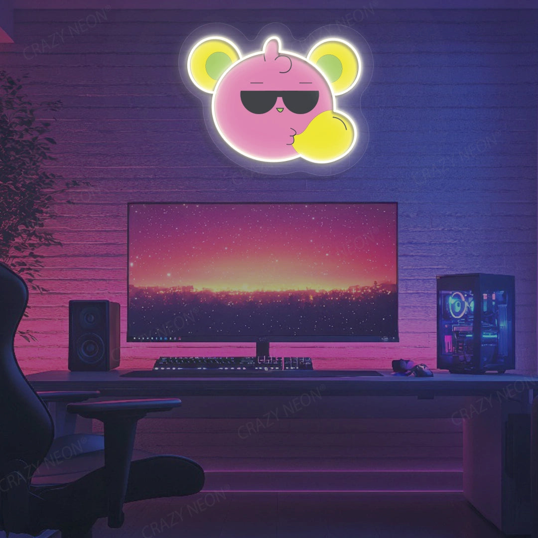 Slay Bear Neon Artwork | white