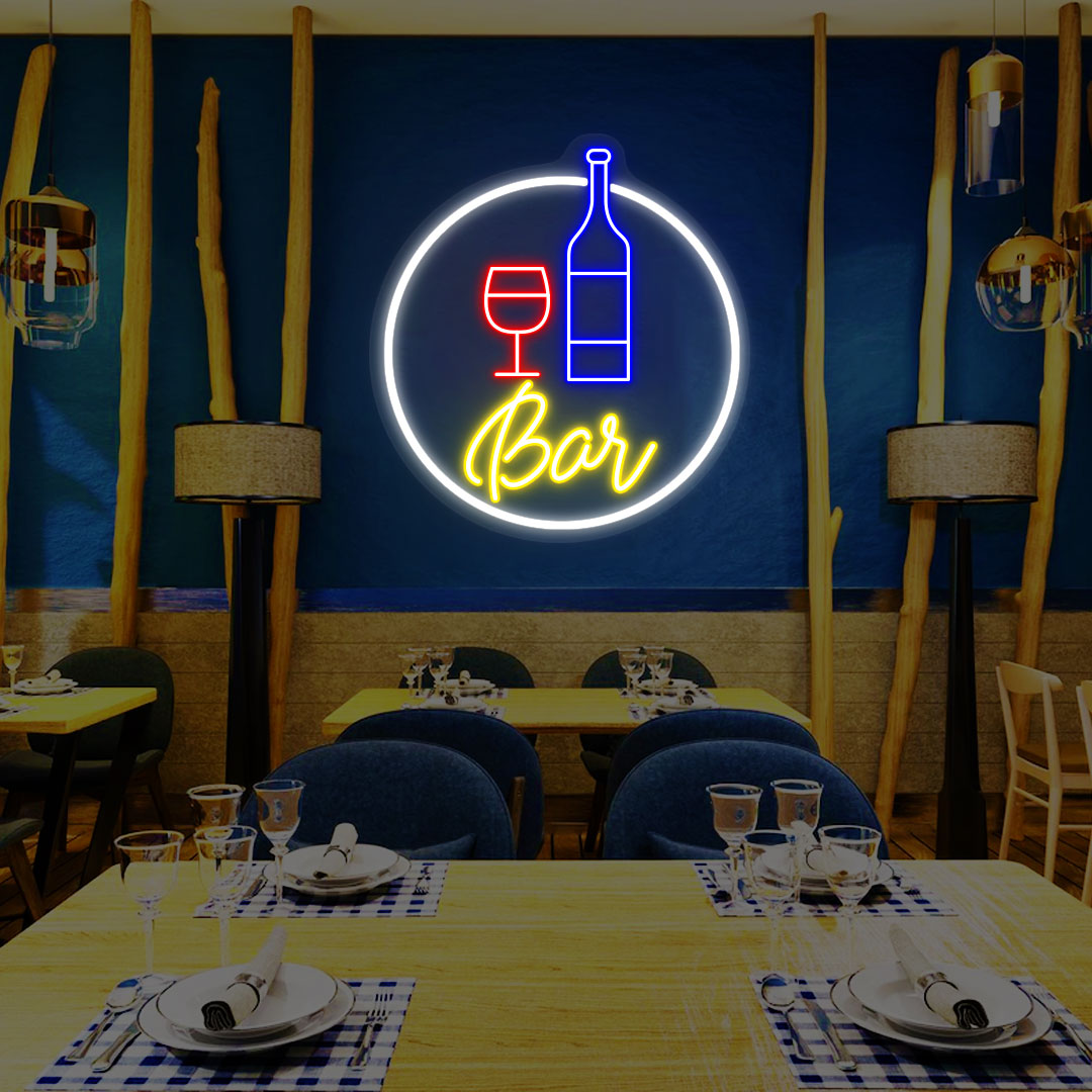 Bottle-Glass Bar Neon Sign