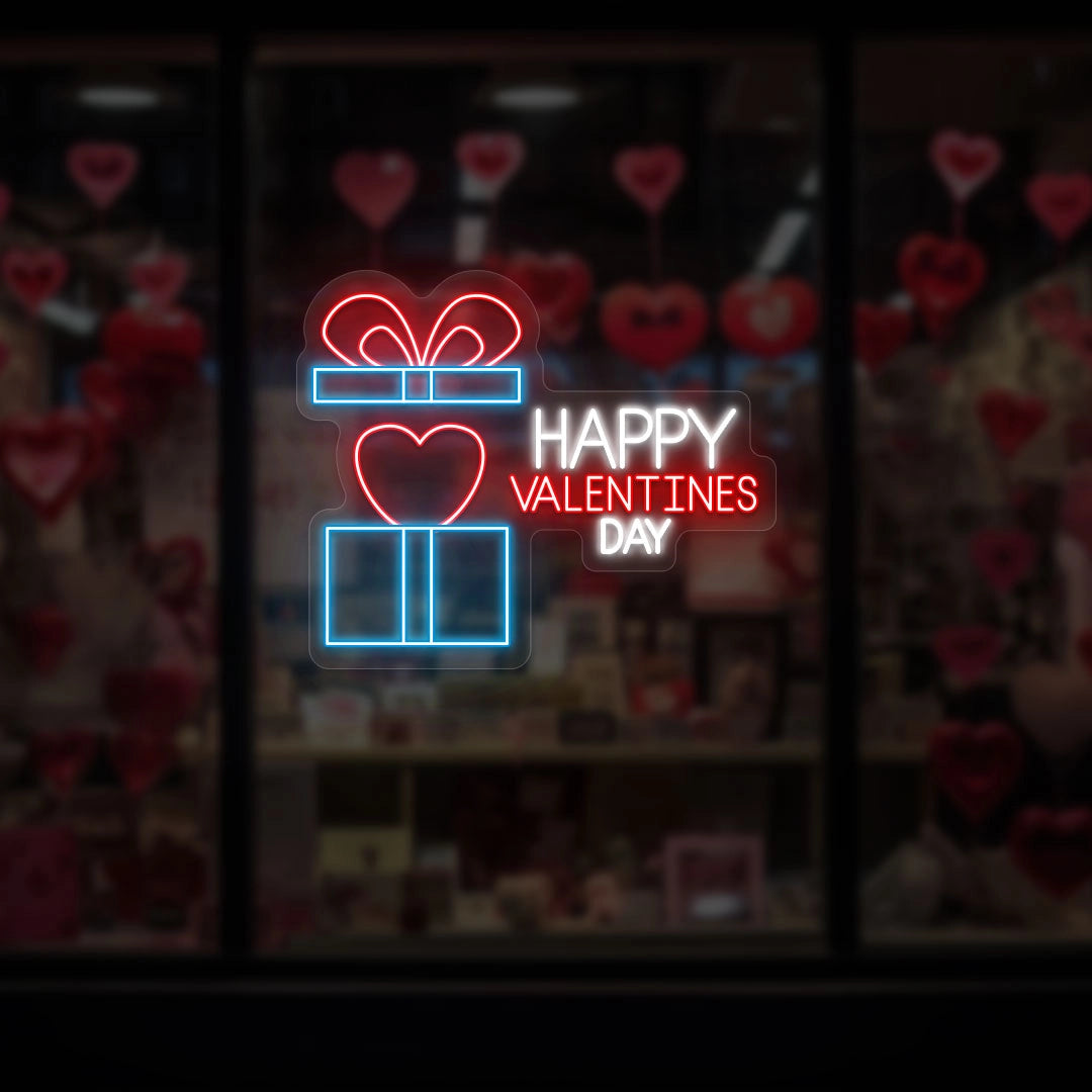 Gift Box valentine Neon Sign | Ice Blue