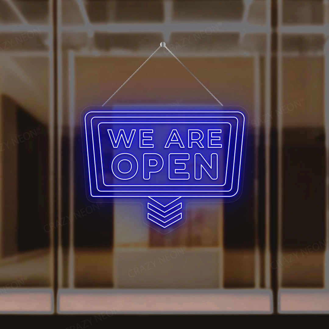 We Are Open Sign with downward Arrow | Blue