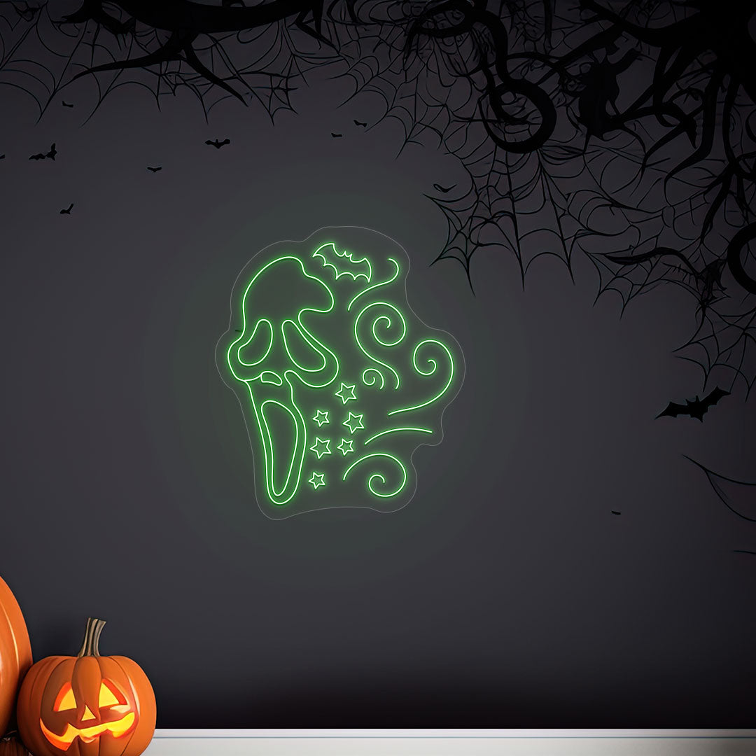 Scary Ghost Face Neon Sign | Green