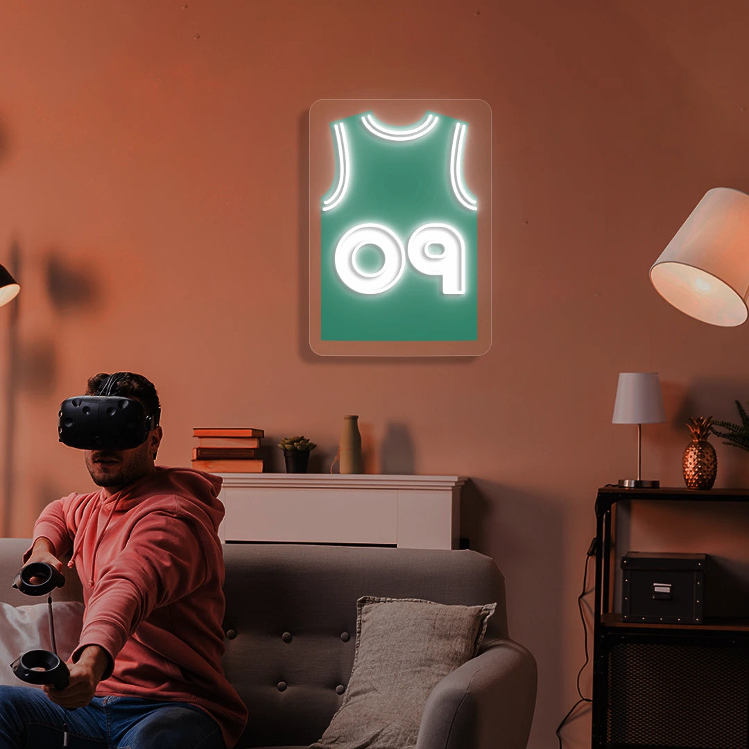 Boston White 09 Jersey Basketball Neon Artwork