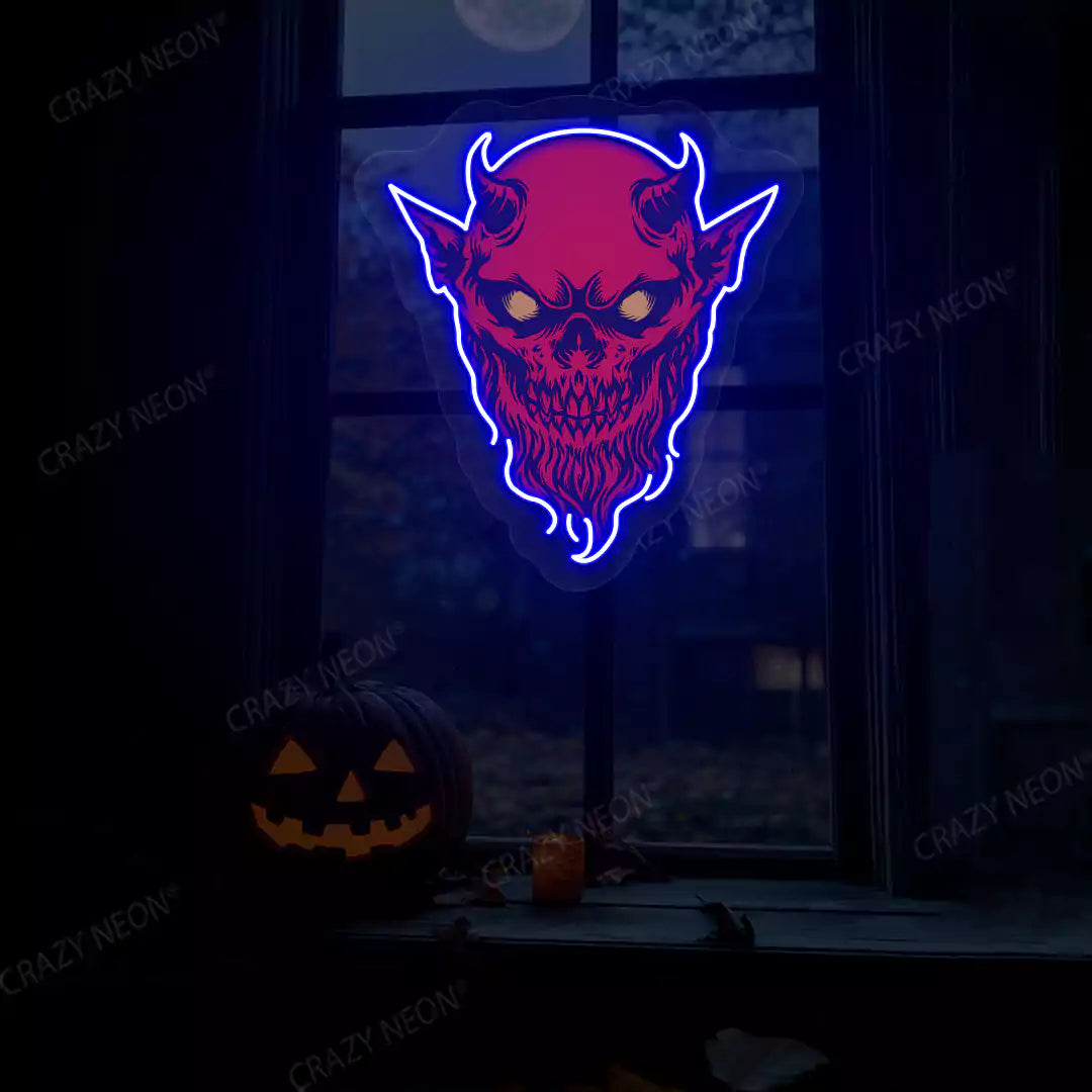 Demon Skull Neon Artwork | Blue